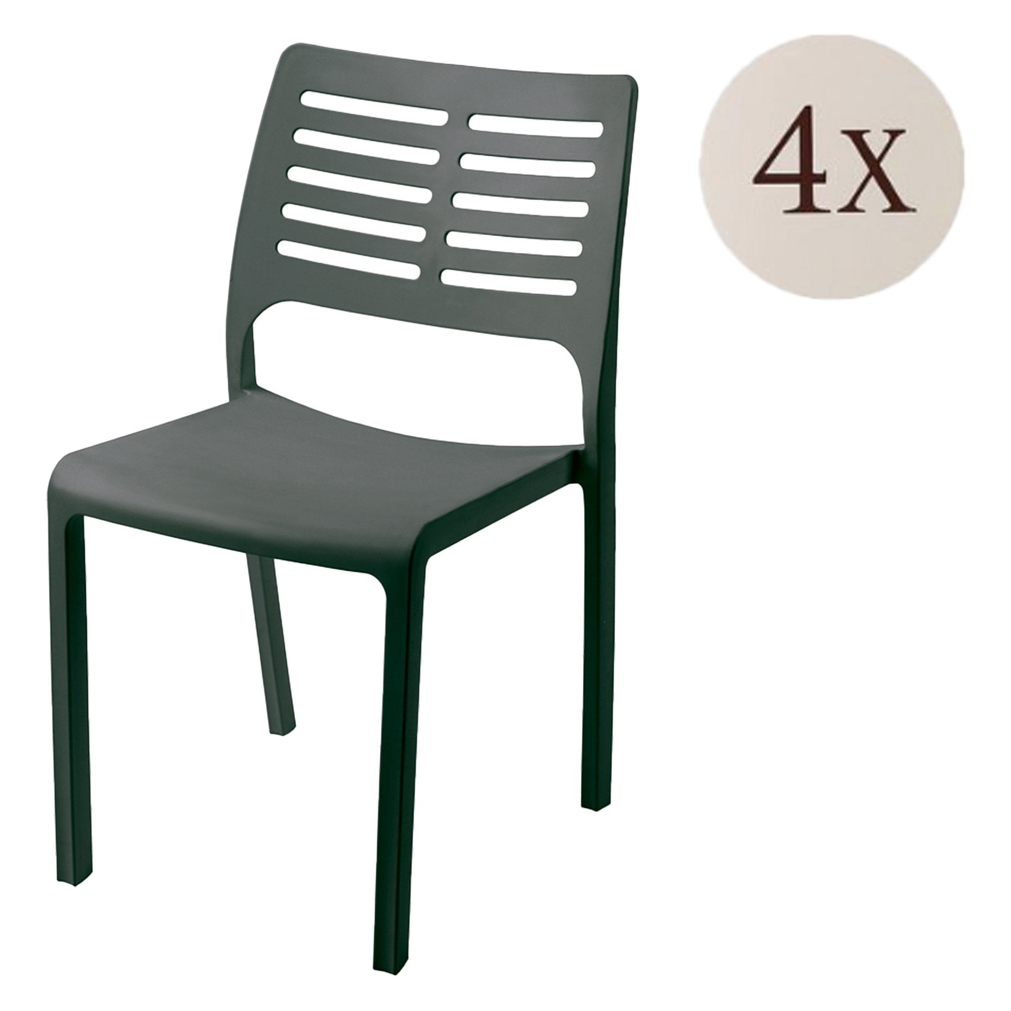 Canoe, Sedia da Esterno 4 Sedie Made in Italy, Nero Antracite