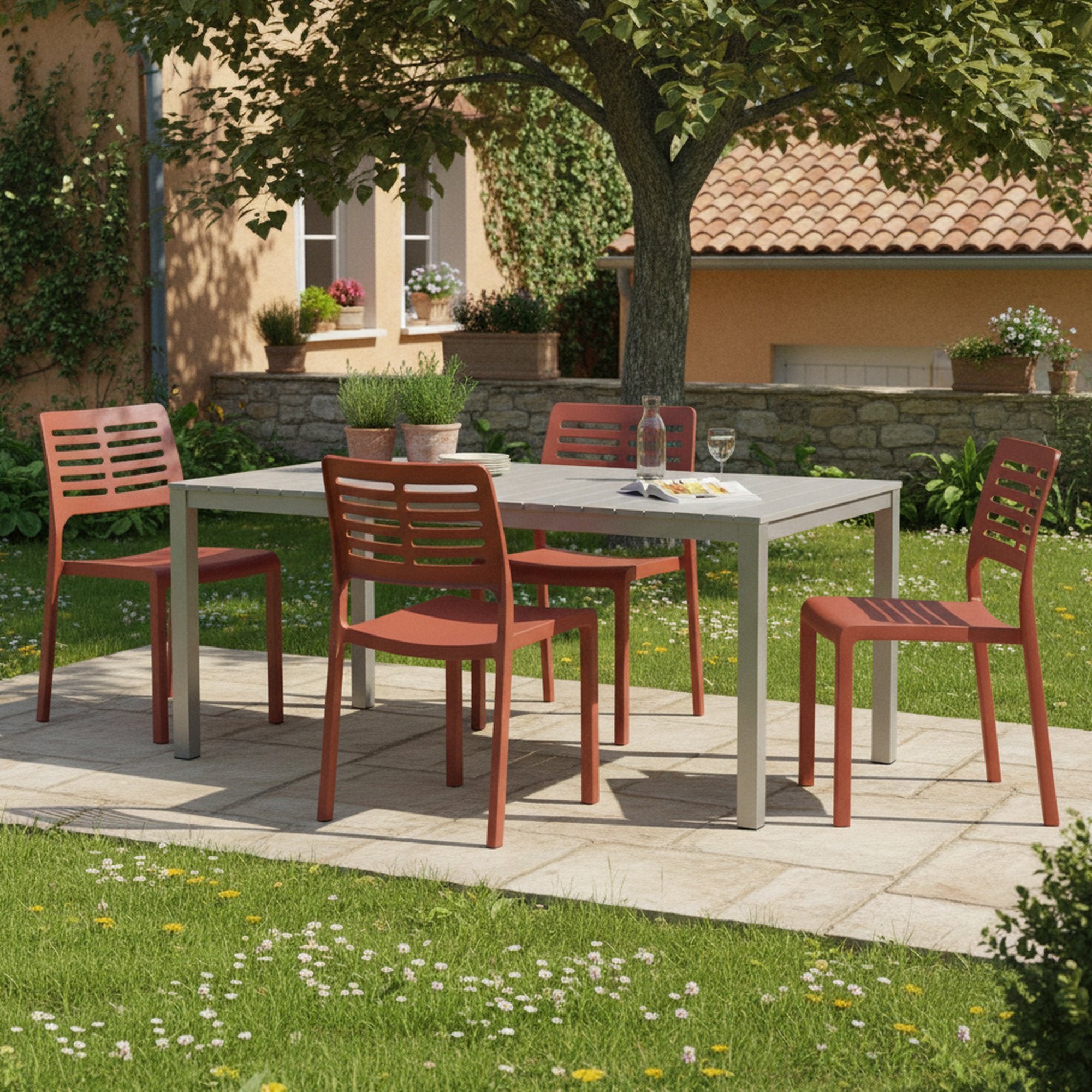 Canoe, Sedia da Esterno 4 Sedie Made in Italy, Marrone Terracotta