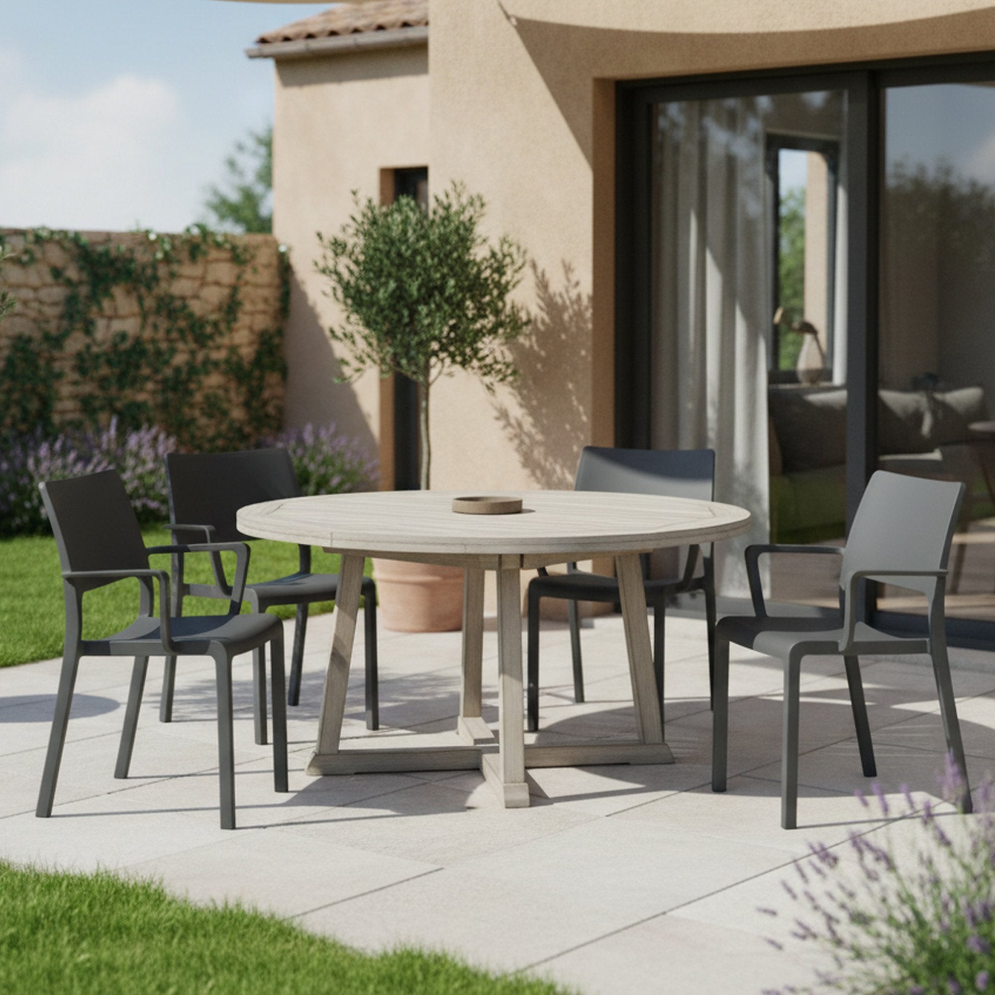 Cambon, Sedia da Esterno 4 Sedie Made in Italy, Nero Antracite