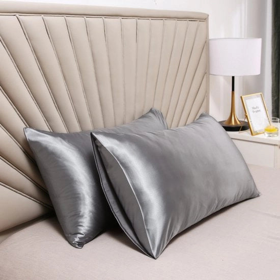 Cuscino a due facce in seta - cuscino morbido e soffice - chiusura a sacco - protezione contro i parassiti e allergie - protegge capelli e pelle dai rughe - 51x91cm - Argento grigio