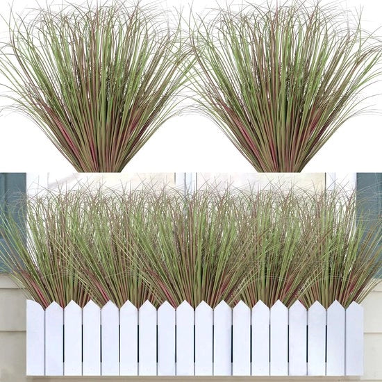 10 Bundels Piantine Artificiali per Esterno, Sierbambù, Erba Decorativa, Placchette di Erba UV-Resistente per Balcone e Giardino (Azzurro)