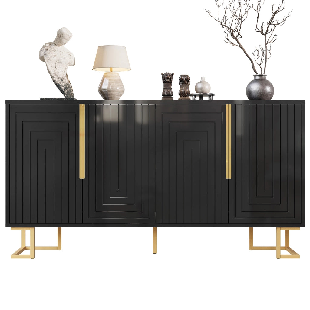 Credenza 152x40x75 cm con 2 ante e 4 vani; MDF nero