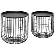 Tavolo da pranzo - set 2 tavolini - stile scandinavo - con vano - acciaio nero - per soggiorno moderno