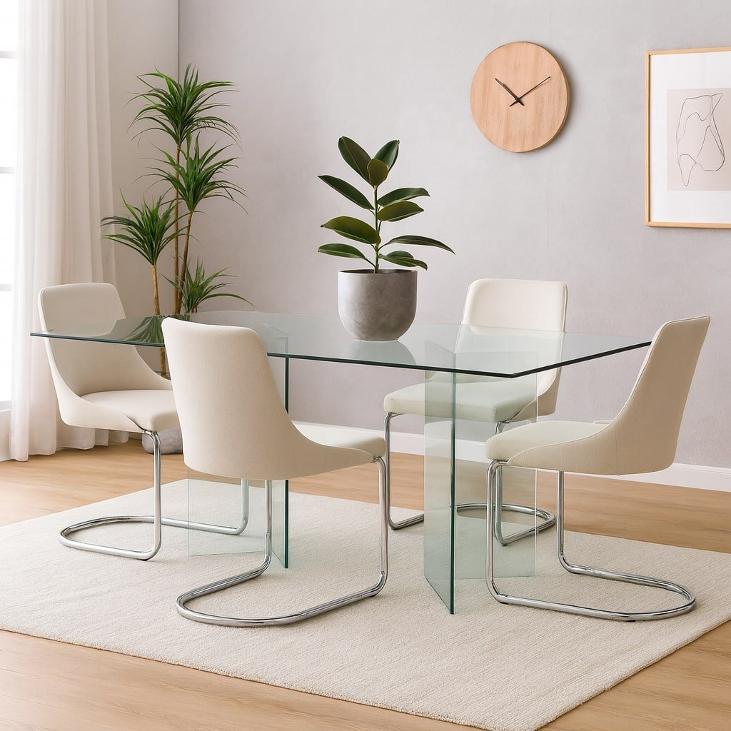 Tavolo fisso Armir, Tavolo multiuso moderno, Tavolo da pranzo di desing, Cm 180x90h78, in Vetro temperato