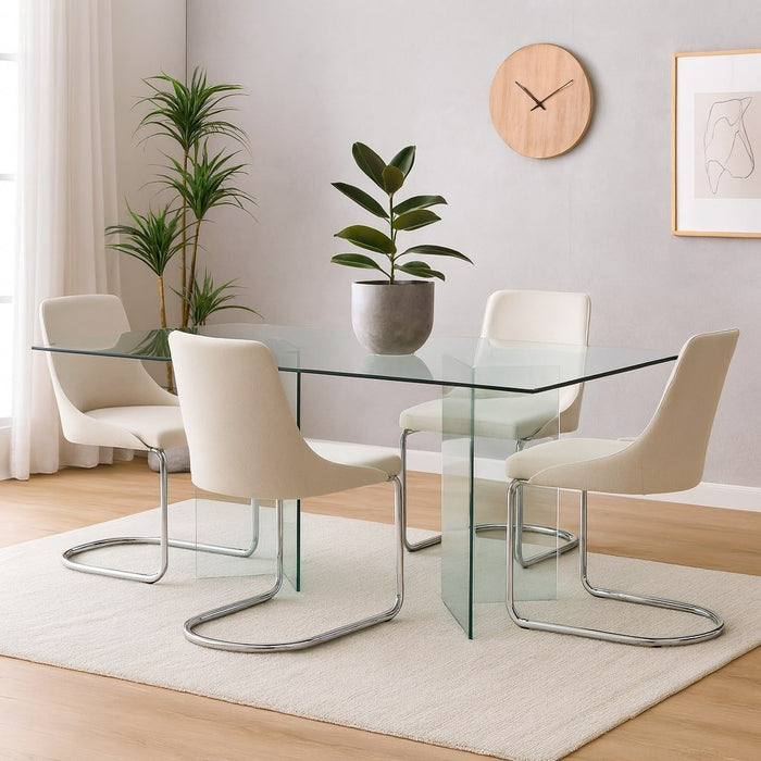 Tavolo fisso Armir, Tavolo multiuso moderno, Tavolo da pranzo di desing, Cm 180x90h78, in Vetro temperato