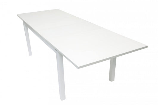 Tavolo allungabile 0, Tavolo da pranzo estensibile, Consolle multiuso con allunghe, Bianco frassinato, Cm 160x90h76