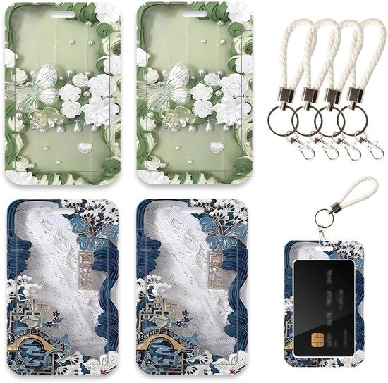 ID-kaarthouders 4 pezzi - Badge houder rigida - Porta carte con cordoncino in pelle - Swipe-kaarthouder - Adatto a 2 carte - Dimensioni 11 x 7 cm
