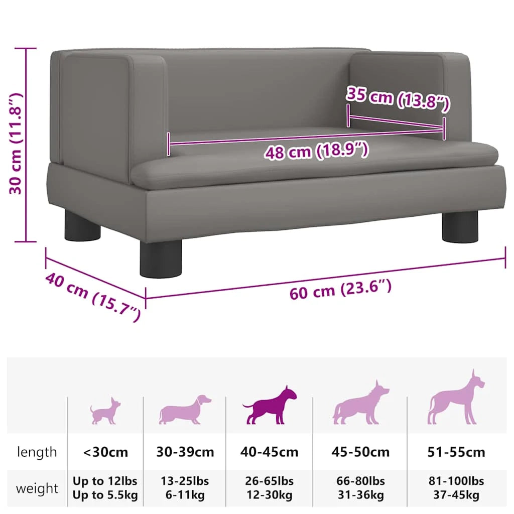 Cuccia per cani comoda cesta da divano 60 x 40 x 30 cm similpelle grigia 02_0042720