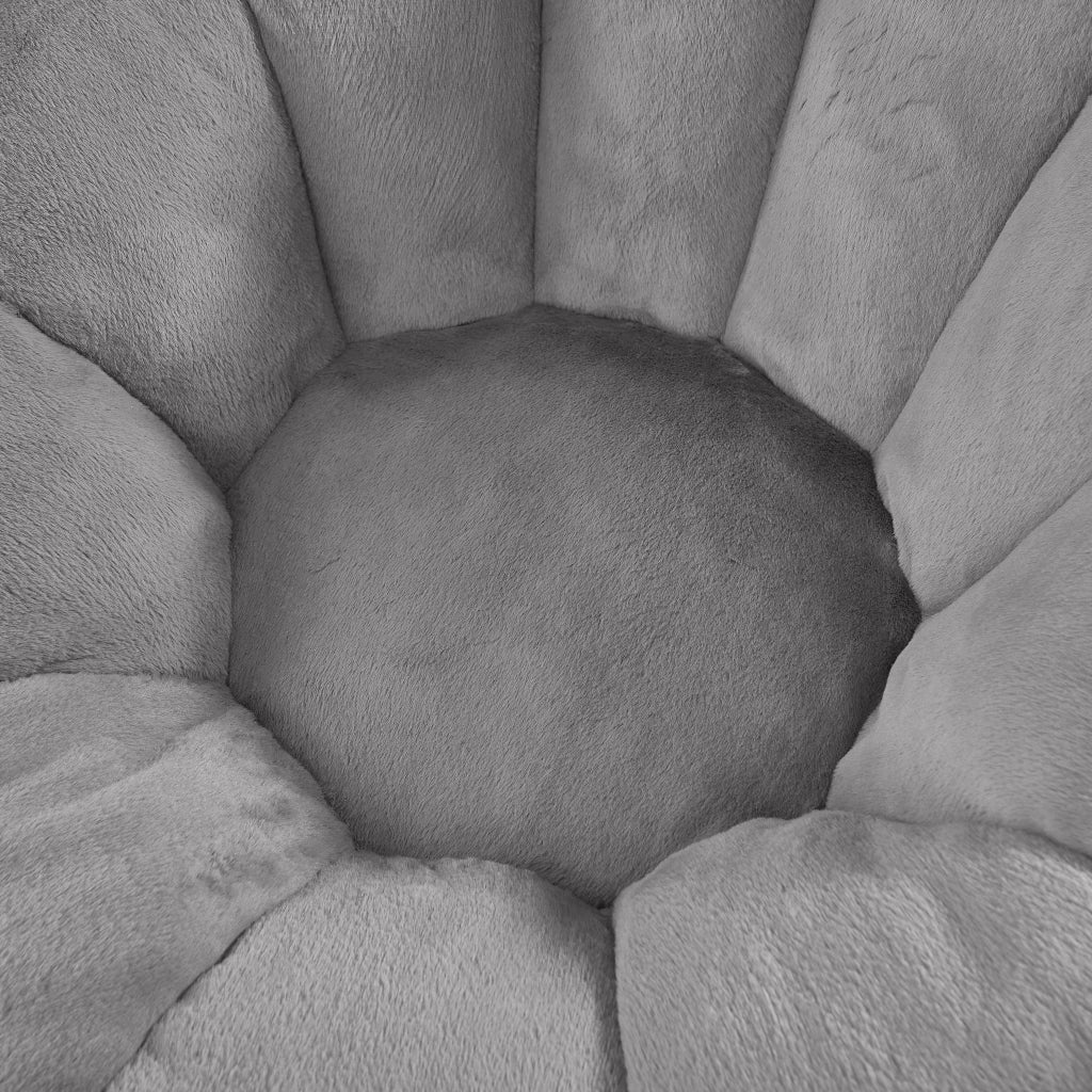 Poltrona sacco a forma di fiore con poggiapiedi, tessuto effetto pelliccia, grigio