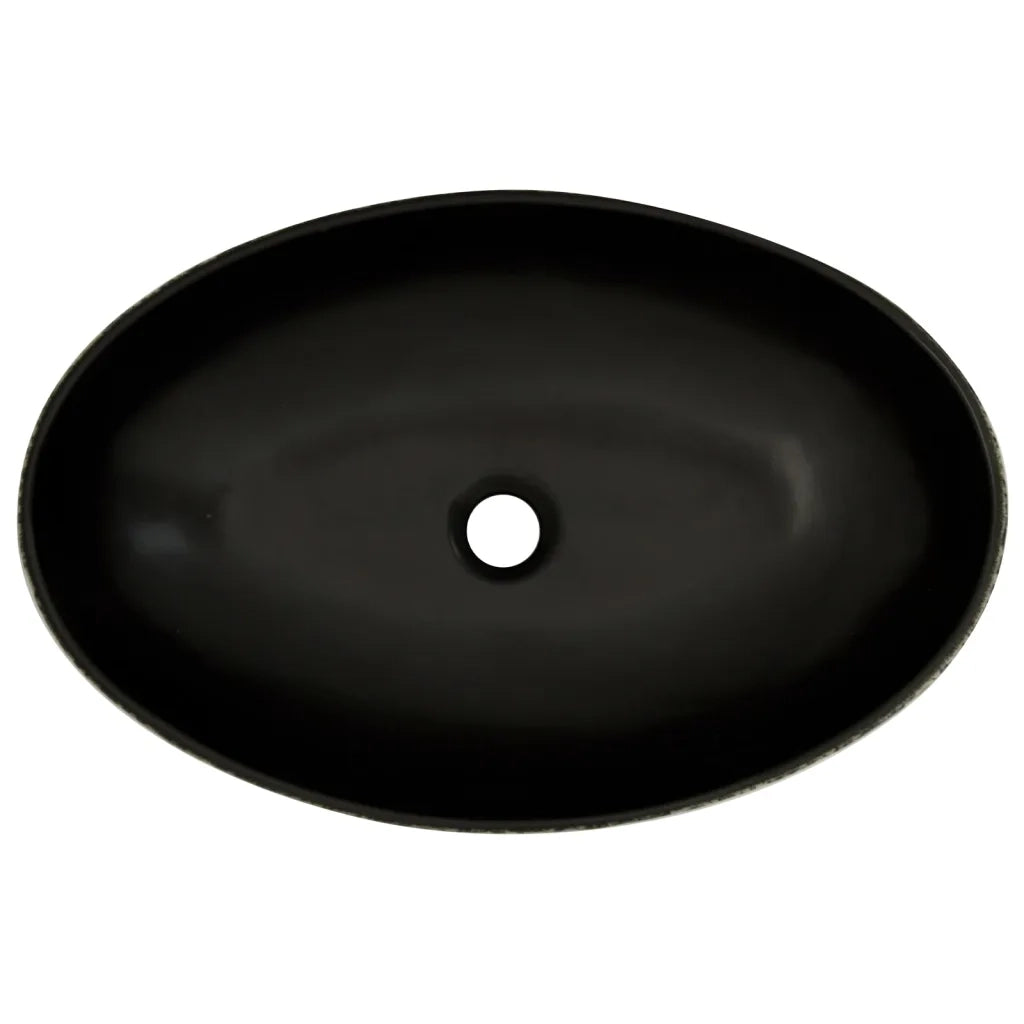 Lavabo da Appoggio-Lavandino-Lavello Nero e Blu Ovale 56,5x36,5x13,5 cm Ceramica