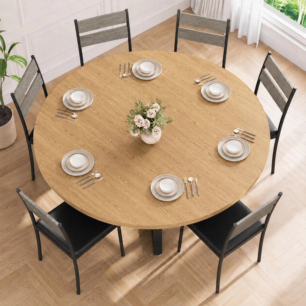 Tavolo per Sala da Pranzo Tondo Naturale con Ripiano Portaoggetti 120x120x76cm