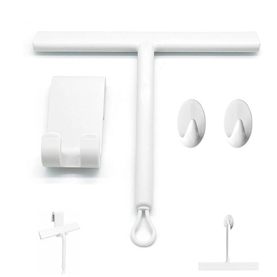 Wisser metallico bianco con rivestimento in silicone per la doccia con 1 gancio in silicone e 2 ganci in plastica per il lavaggio delle porte doccia, superfici della cabina da bagno, finestre e vetri degli autoveicoli