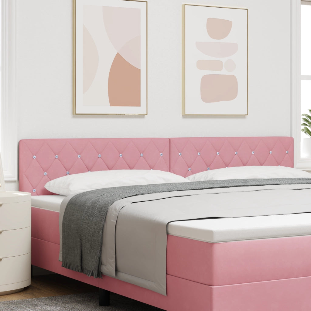 Testiera  con bottoni in cristallo, tufted, rosa, 200 cm, velluto