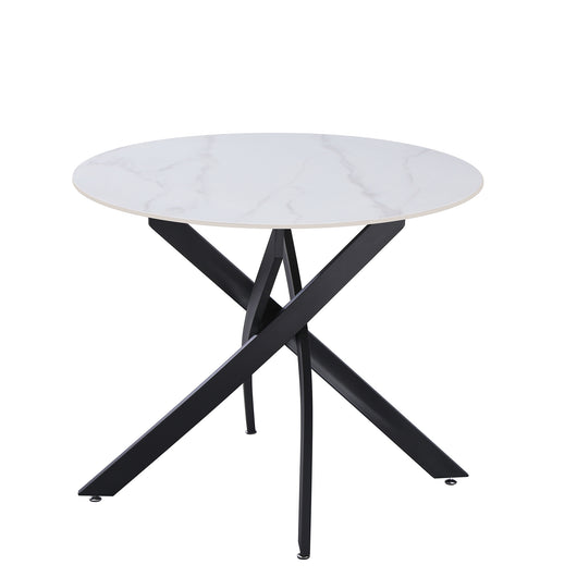 TAVOLO ROYAL ROTONDO BIANCO C/VENATURE/GAMBE NERE