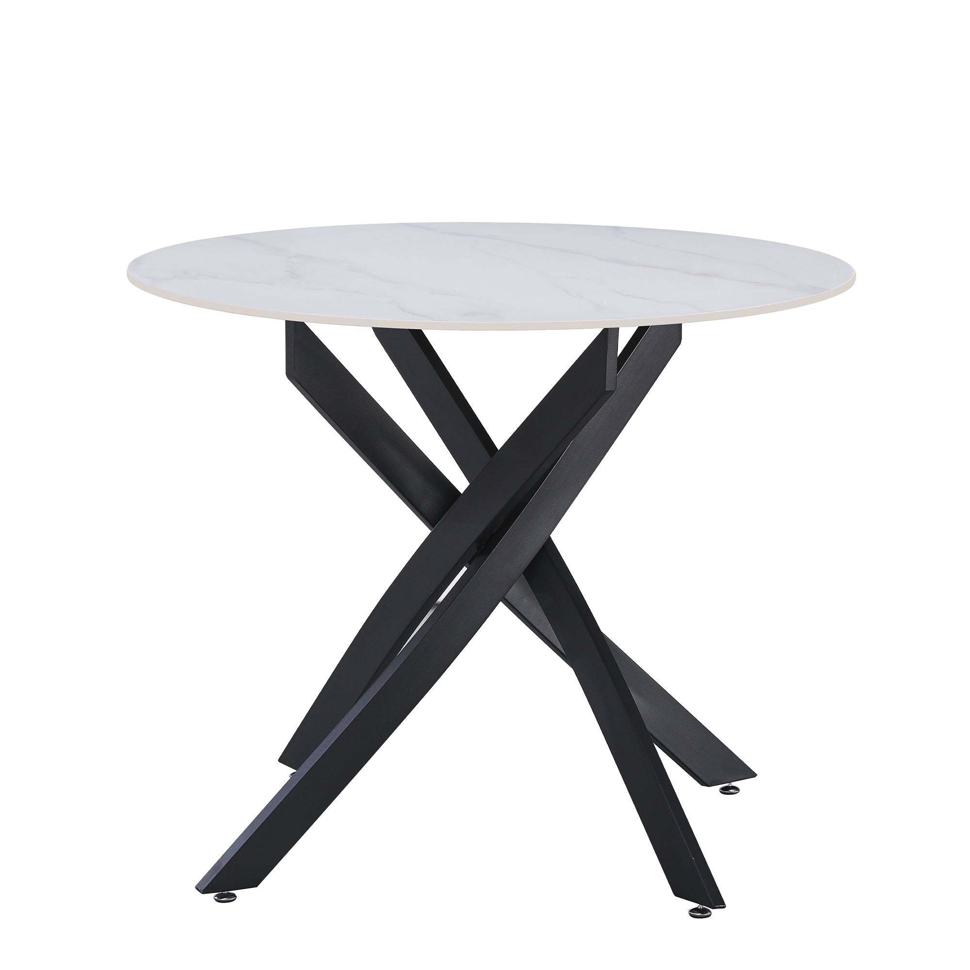 TAVOLO ROYAL ROTONDO BIANCO C/VENATURE/GAMBE NERE