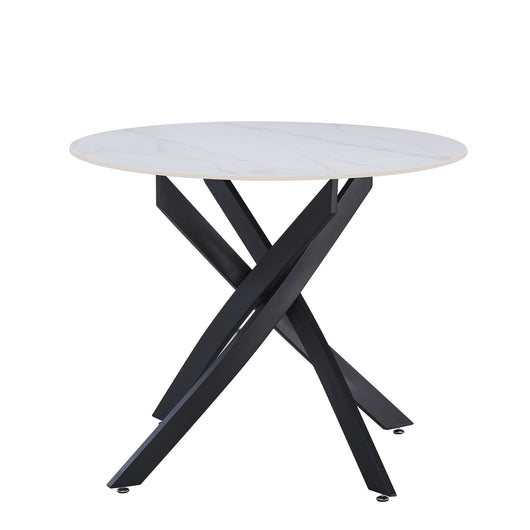 TAVOLO ROYAL ROTONDO BIANCO C/VENATURE/GAMBE NERE