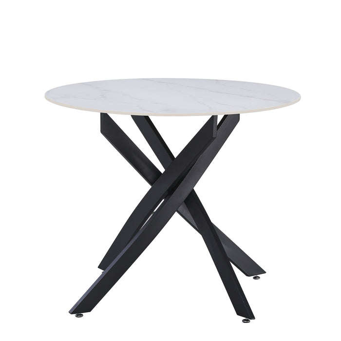 TAVOLO ROYAL ROTONDO BIANCO C/VENATURE/GAMBE NERE