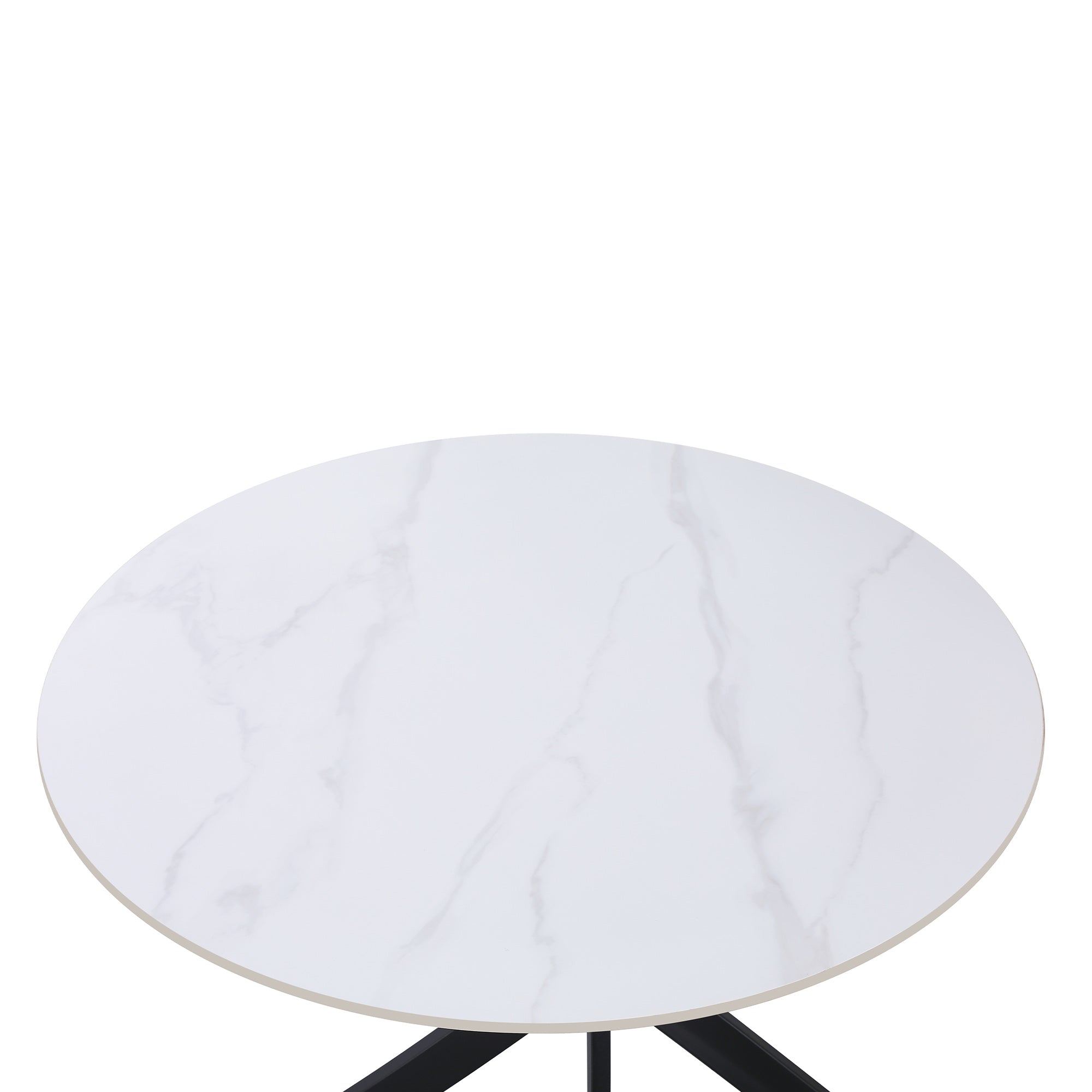 TAVOLO ROYAL ROTONDO BIANCO C/VENATURE/GAMBE NERE