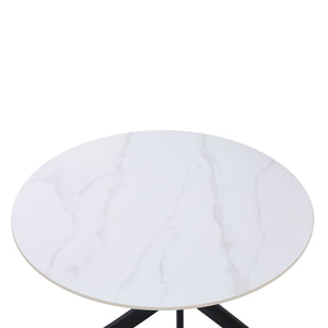 TAVOLO ROYAL ROTONDO BIANCO C/VENATURE/GAMBE NERE