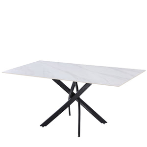 TAVOLO ROYAL RETTANG. BIANCO C/VENATURE/GAMBE NERE