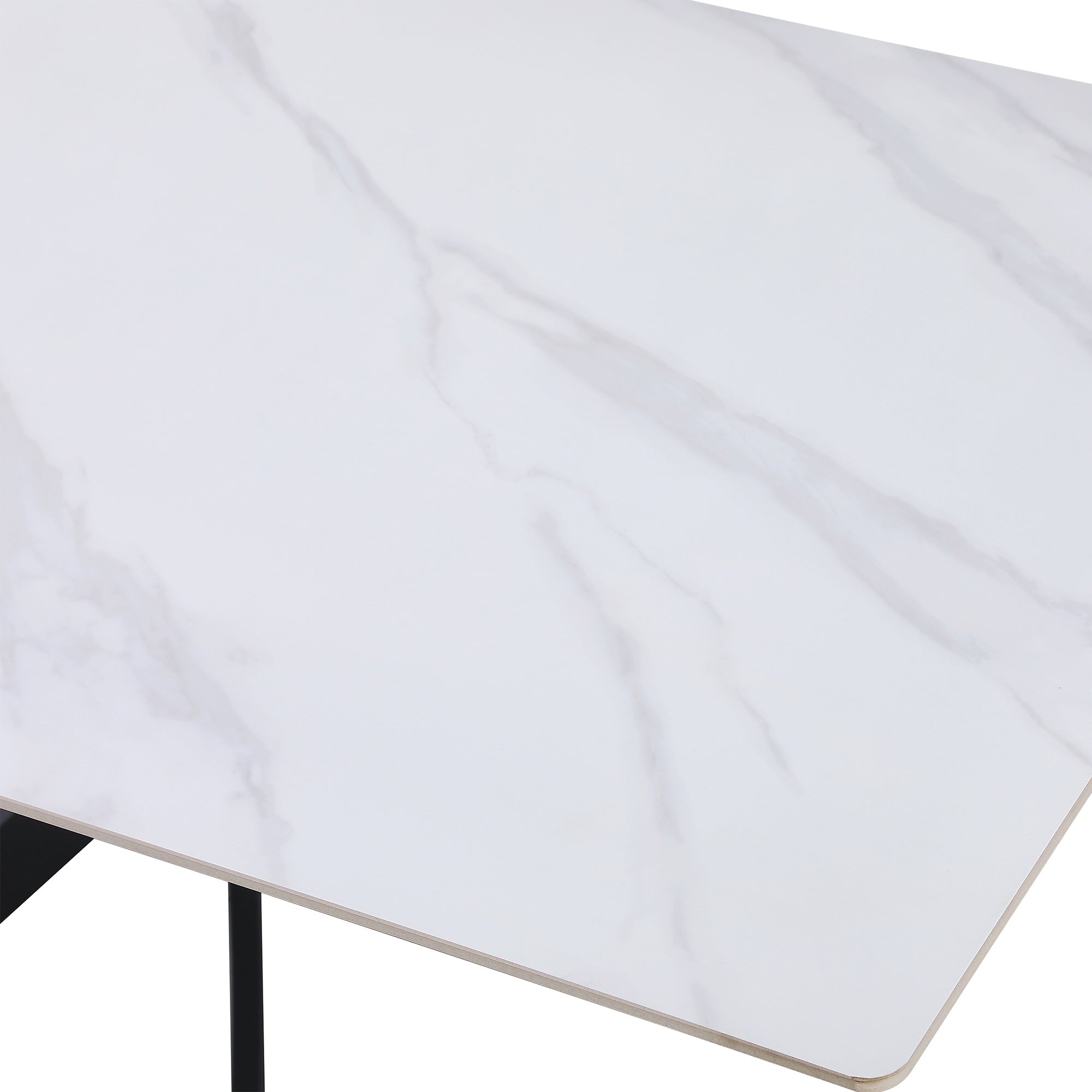 TAVOLO ROYAL RETTANG. BIANCO C/VENATURE/GAMBE NERE