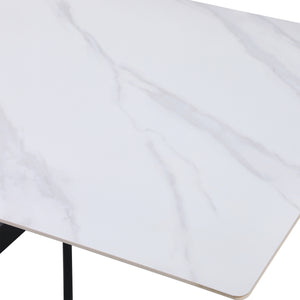 TAVOLO ROYAL RETTANG. BIANCO C/VENATURE/GAMBE NERE