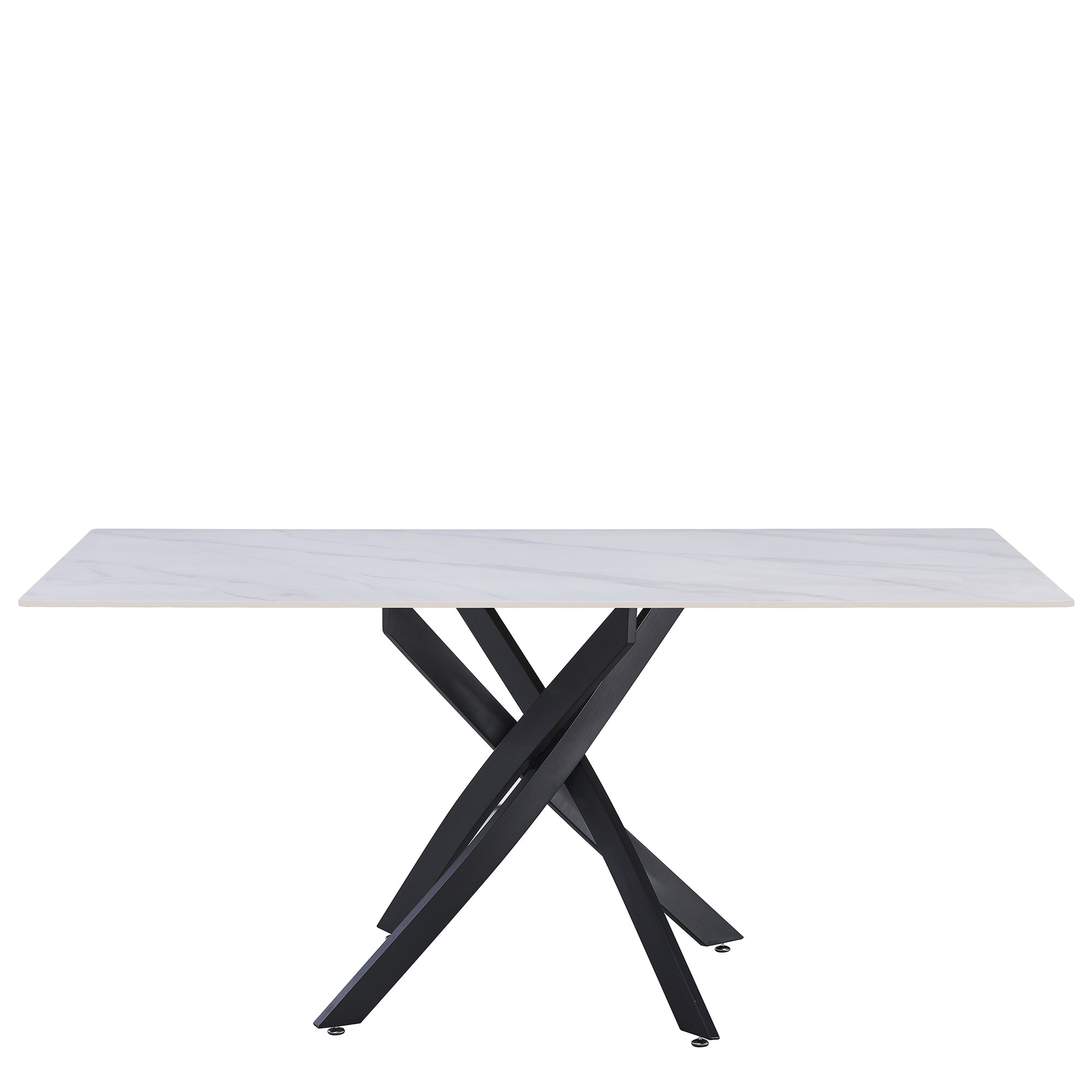 TAVOLO ROYAL RETTANG. BIANCO C/VENATURE/GAMBE NERE