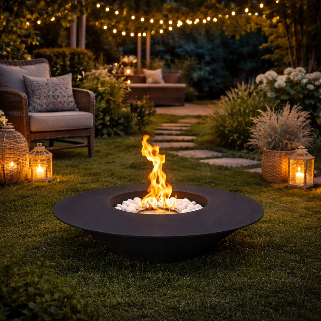 Camino a bioetanolo braciere da giardino tondo per esterno SANTORINI Nero d.60