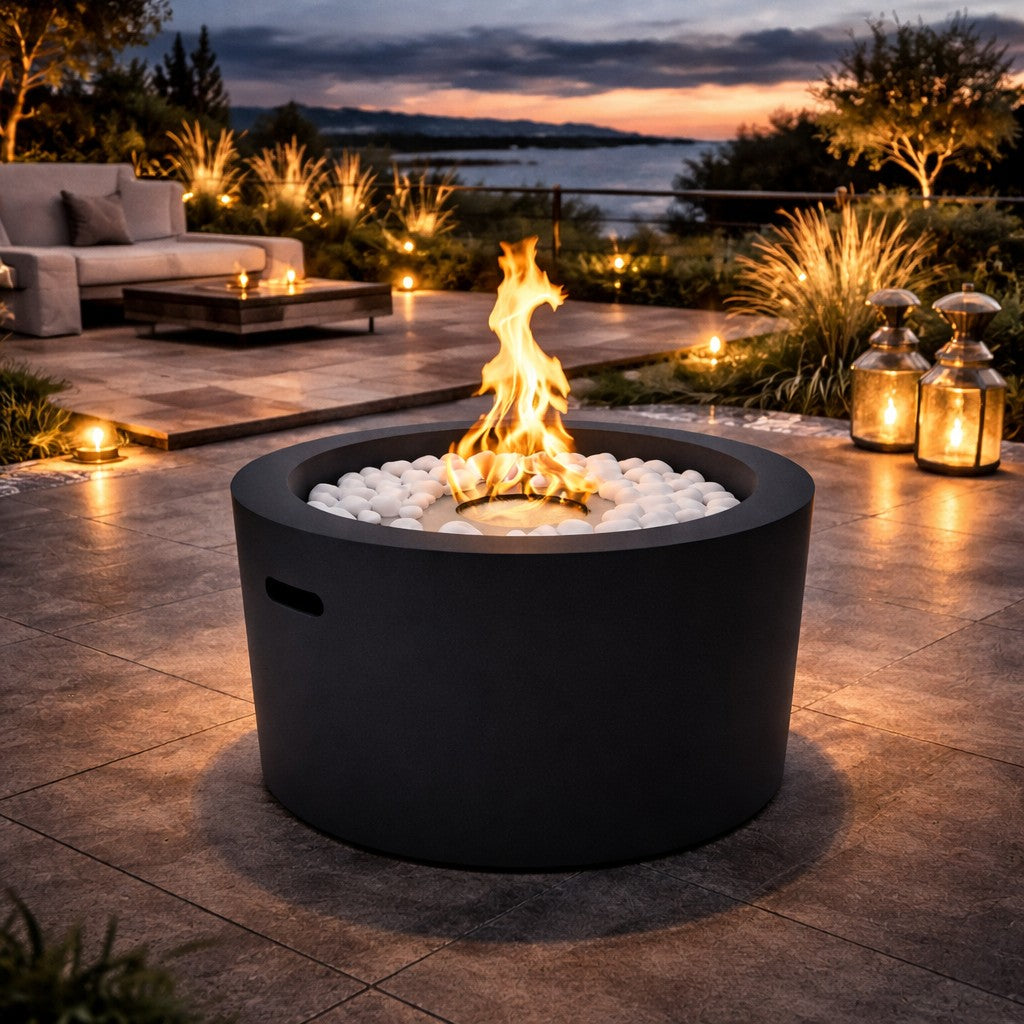 Camino a bioetanolo braciere da giardino tondo per esterno interno RODI Nero d.47,5