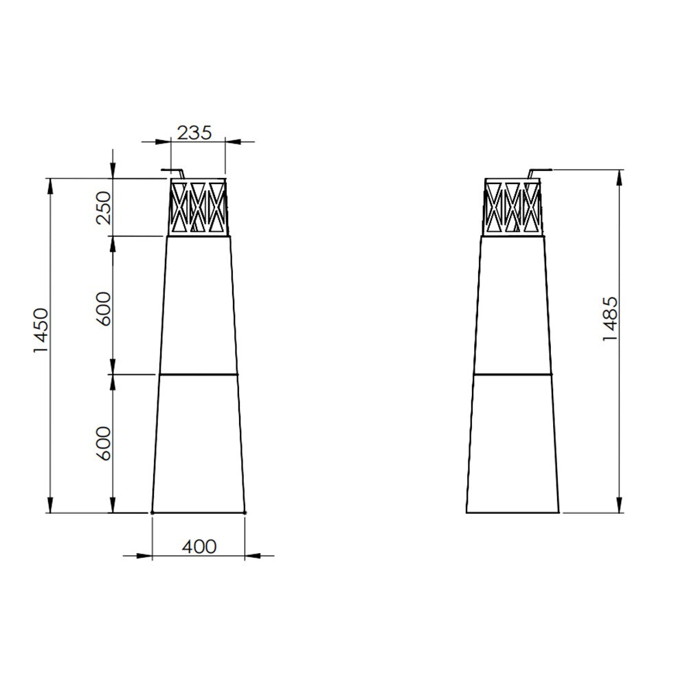 Camino a bioetanolo da giardino per esterno Vulcano Bianco 40x40x145