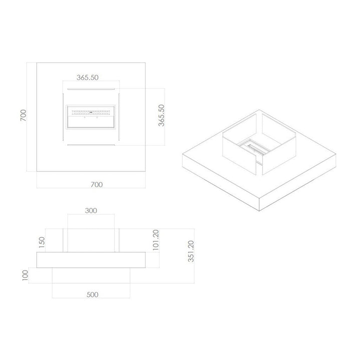 Camino a bioetanolo da terra per interno esterno Panarea Nero 70x70x35