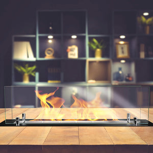 Bruciatore per camino a bioetanolo biocamino in acciaio con vetri da 65 cm