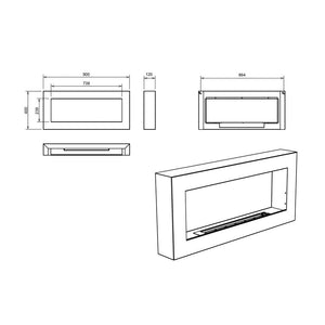 Camino a bioetanolo biocamino da parete Siena bianco L 90 x P 12 x H40