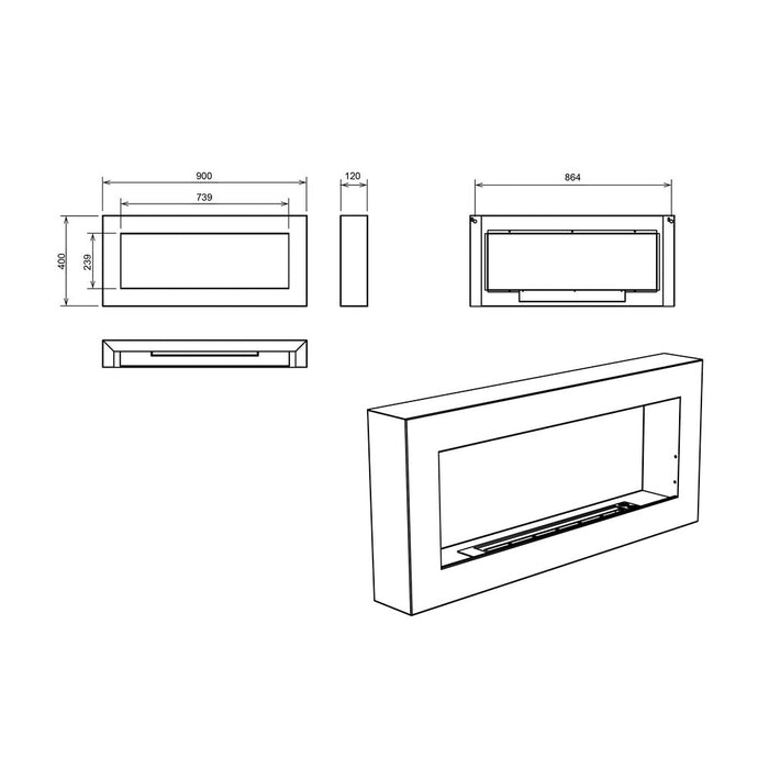 Camino a bioetanolo biocamino da parete Siena bianco L 90 x P 12 x H40