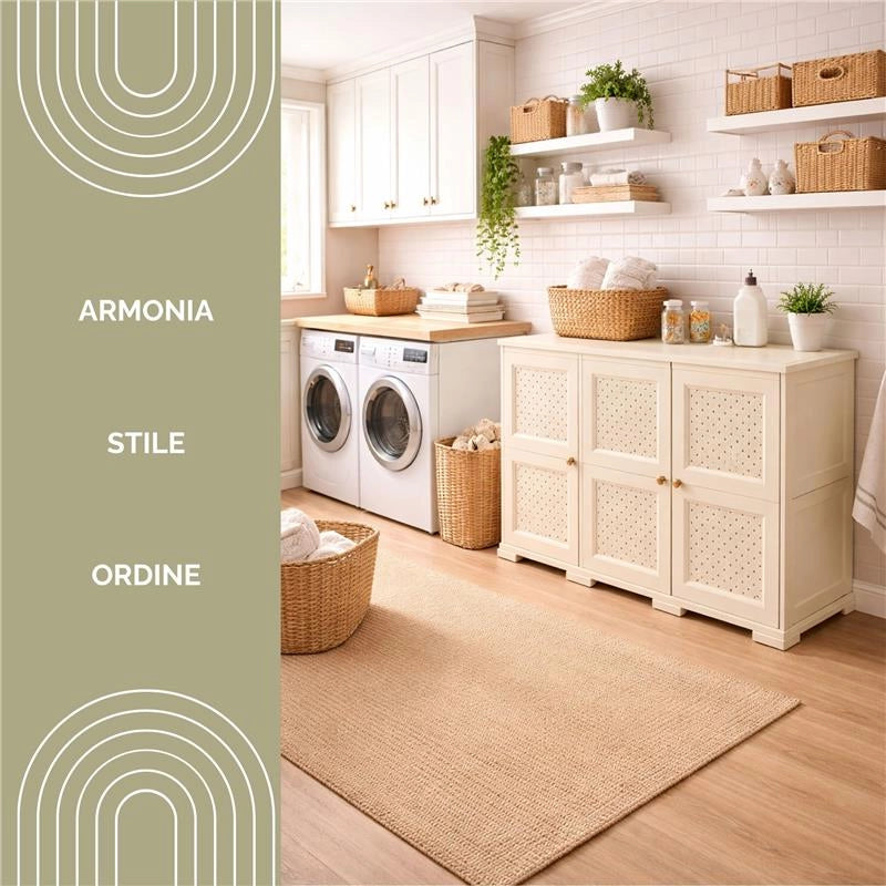 ARMADIO 3 ANTE ANGORA 118X43X85,5 CM CON PUNTALI E ANTE TRAFORATE – MOBILE COMPATTO DECORATIVO PER ZONA GIORNO