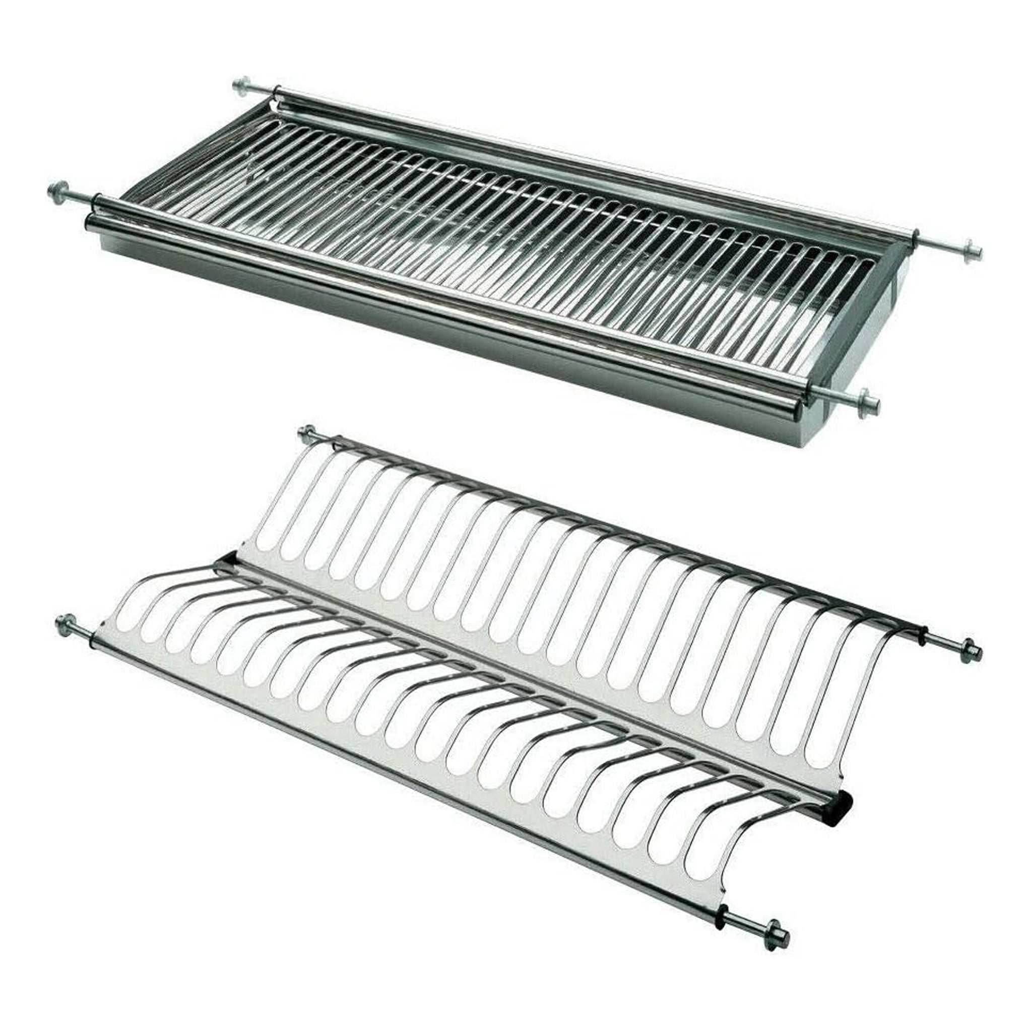 Scolapiatti (Per Modulo 90 CM) in Acciaio Inox ad Incasso con Molle Regolabili - Per Mobile Pensile - Kit con Raccogli Gocce e Griglia Bicchieri