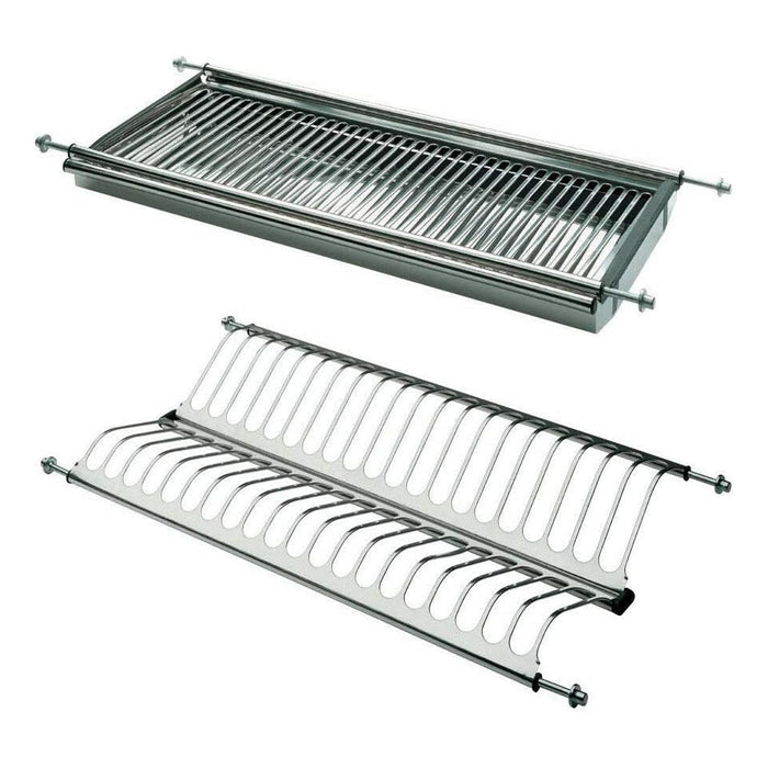 Scolapiatti (Per Modulo 90 CM) in Acciaio Inox ad Incasso con Molle Regolabili - Per Mobile Pensile - Kit con Raccogli Gocce e Griglia Bicchieri