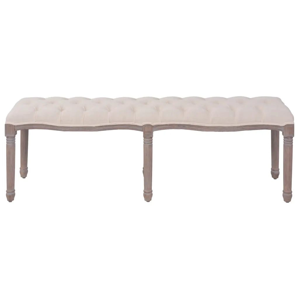vidaXL Panca in Tessuto e Legno Massello 150x39,8x48 cm Bianco Crema