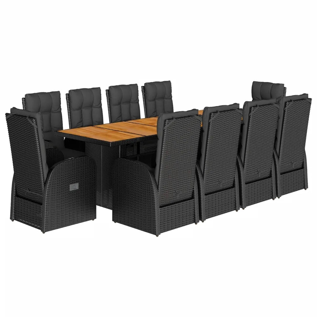 Set da Pranzo da Giardino 11 pz con Cuscini in Polyrattan Nero 3277636
