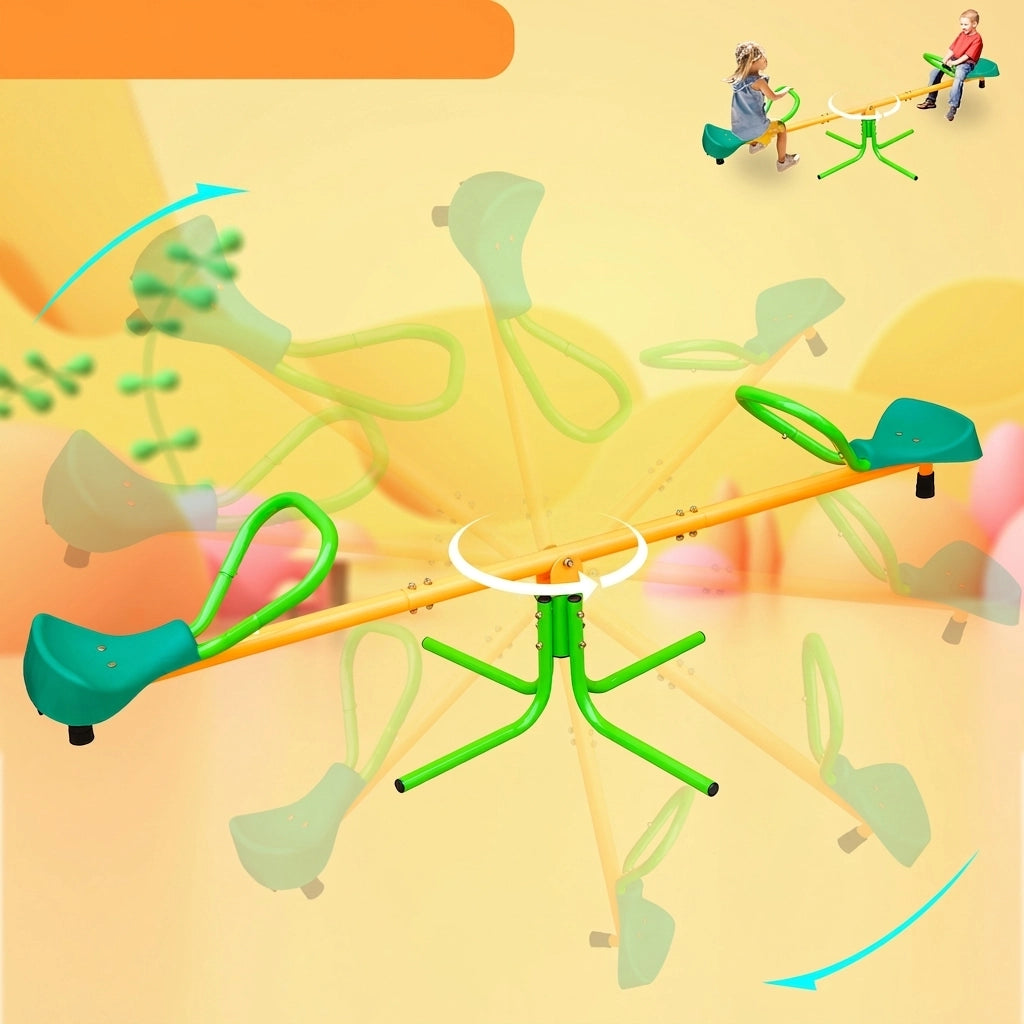 Dondolo Basculante per Bambini 2 Posti 180;34 cm con Sedute Antiscivolo; Verde e Giallo