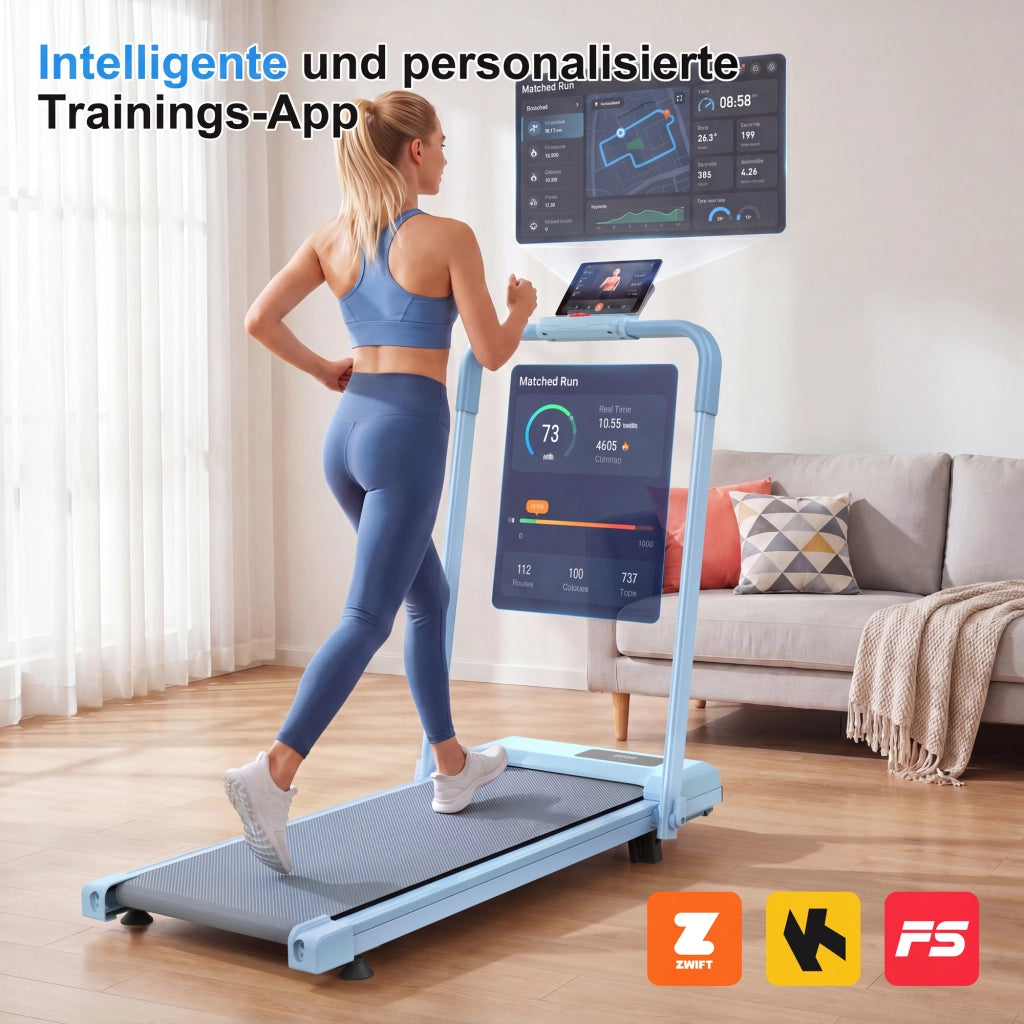 TAPIS ROULANT 3 IN 1 Pieghevole con inclinazione 10%, Blu, Acciaio