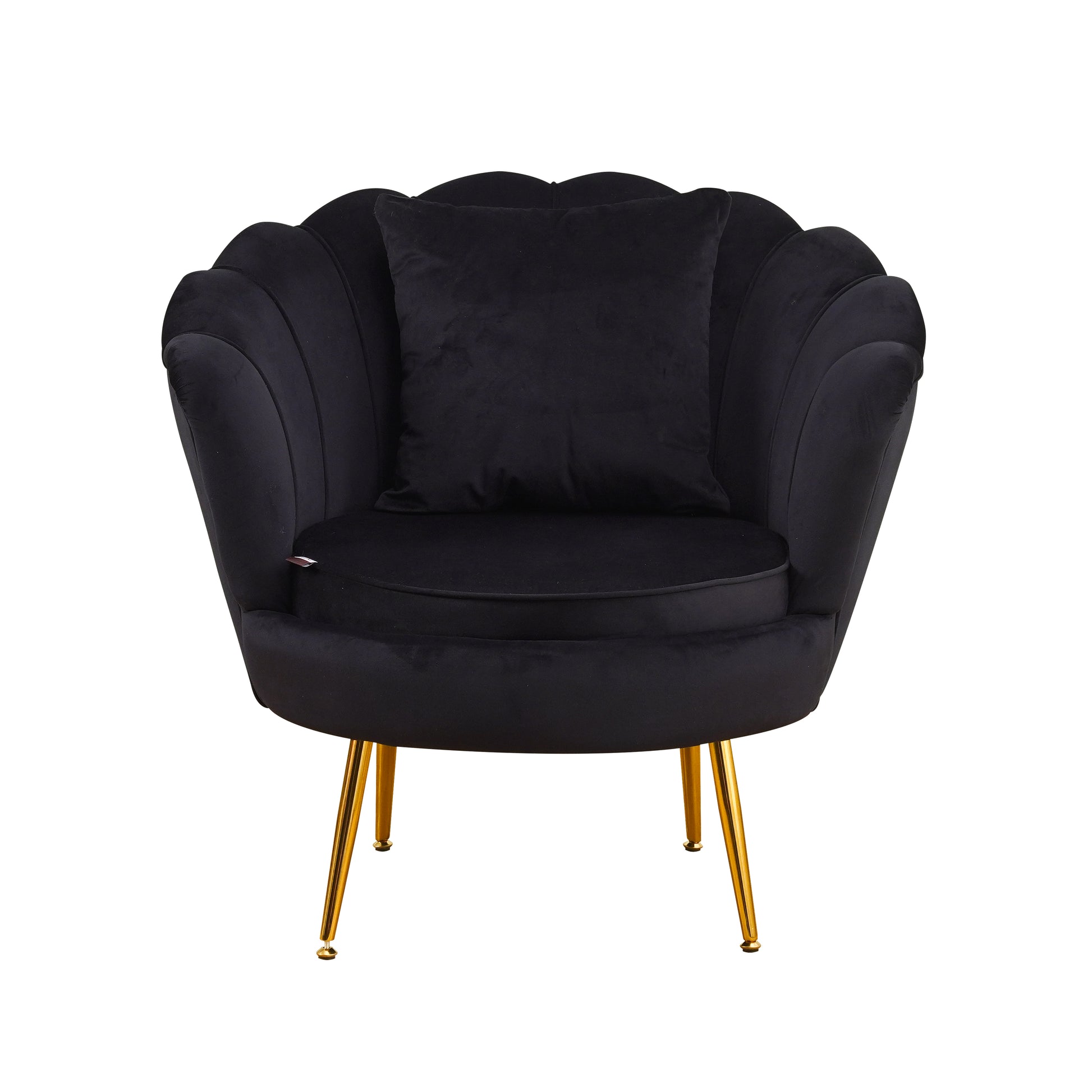 Poltrona Frida Velluto Nero Gambe Oro C/Cuscino