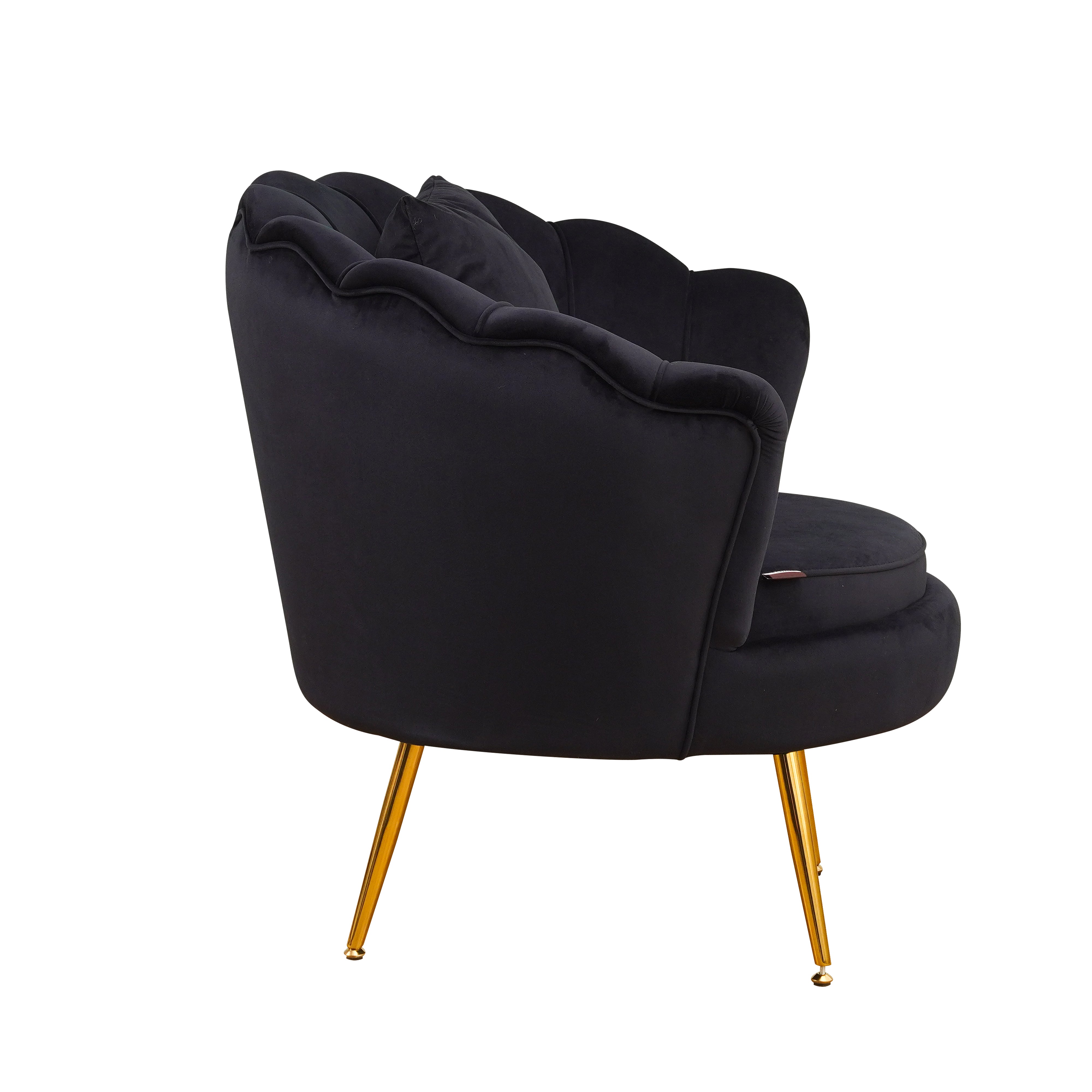 Poltrona Frida Velluto Nero Gambe Oro C/Cuscino