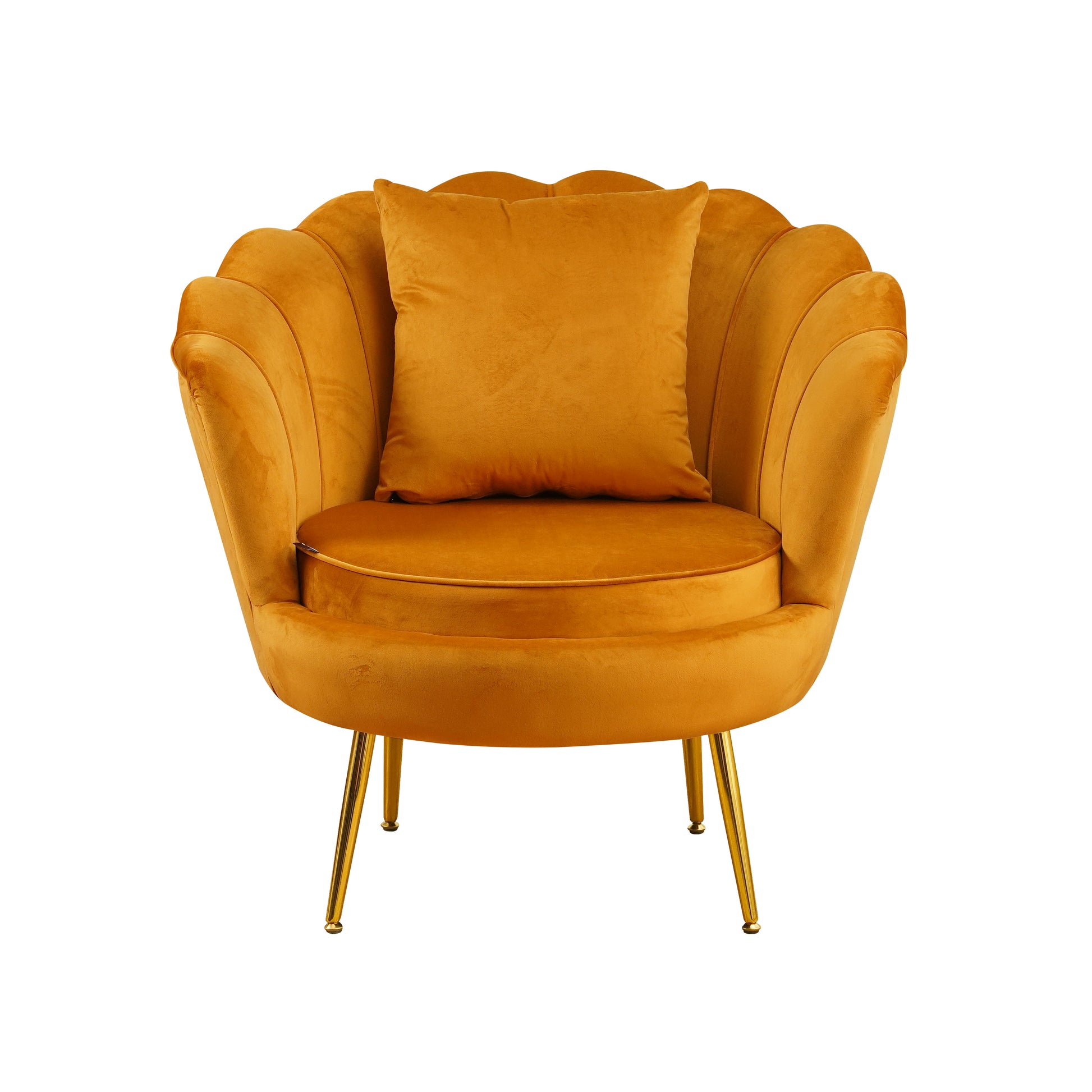 Poltrona Frida Velluto Senape Gambe Oro C/Cuscino