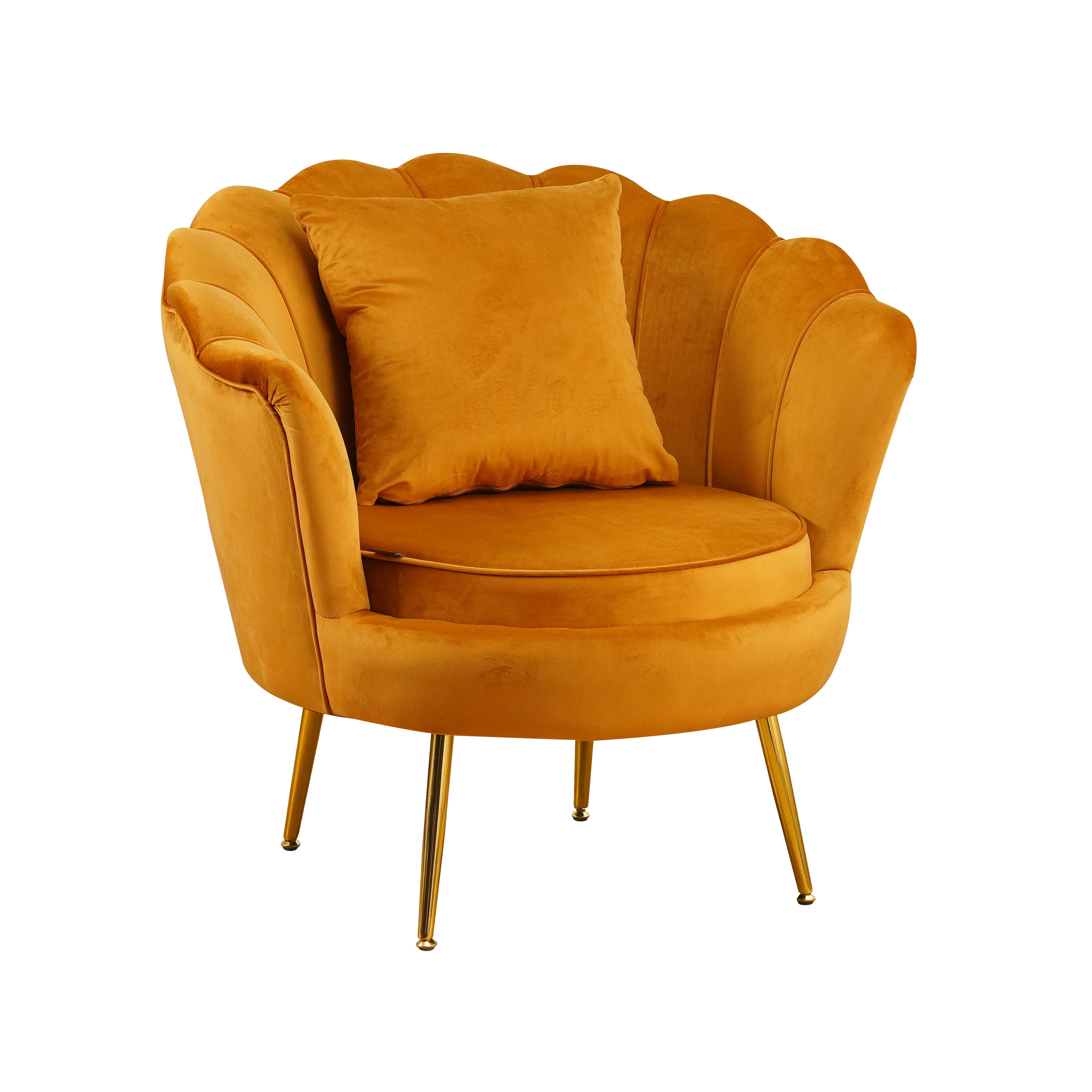 Poltrona Frida Velluto Senape Gambe Oro C/Cuscino