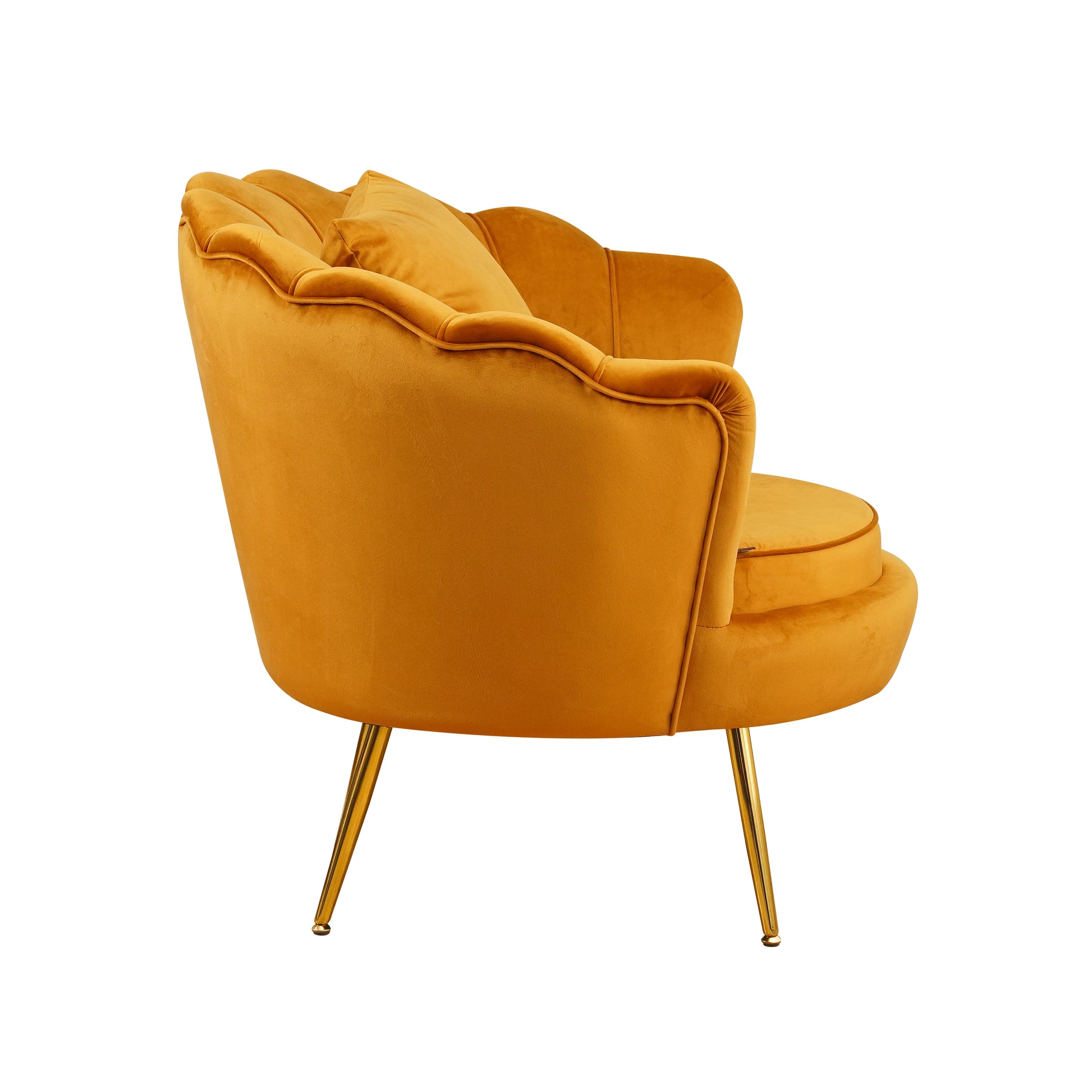 Poltrona Frida Velluto Senape Gambe Oro C/Cuscino