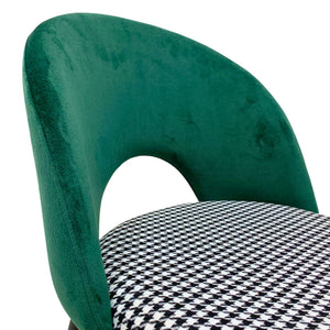 Set Da 2, Sedia Elen Velluto Verde E Stampa Pied De Poule