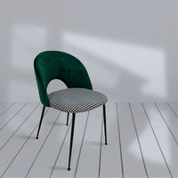 Set Da 2, Sedia Elen Velluto Verde E Stampa Pied De Poule