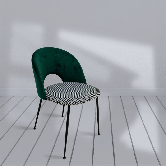 Set Da 2, Sedia Elen Velluto Verde E Stampa Pied De Poule