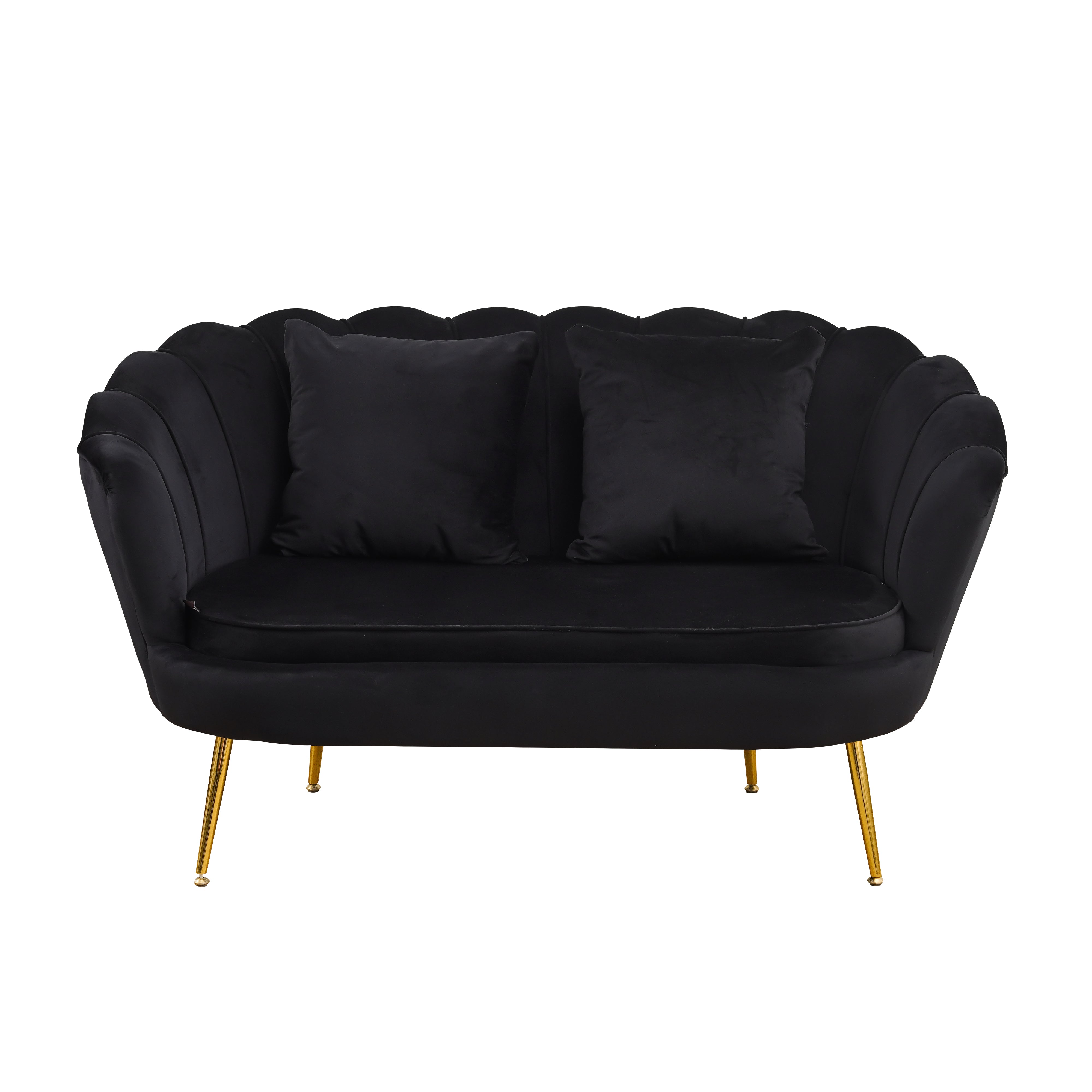 Divano Frida Velluto Nero Gambe Oro C/Cuscino